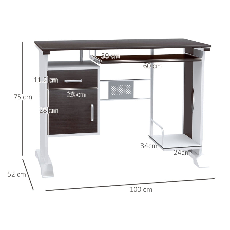 Computer Desk Sliding Keyboard Tray Storage Drawers Host Box Shelf Black Walnut