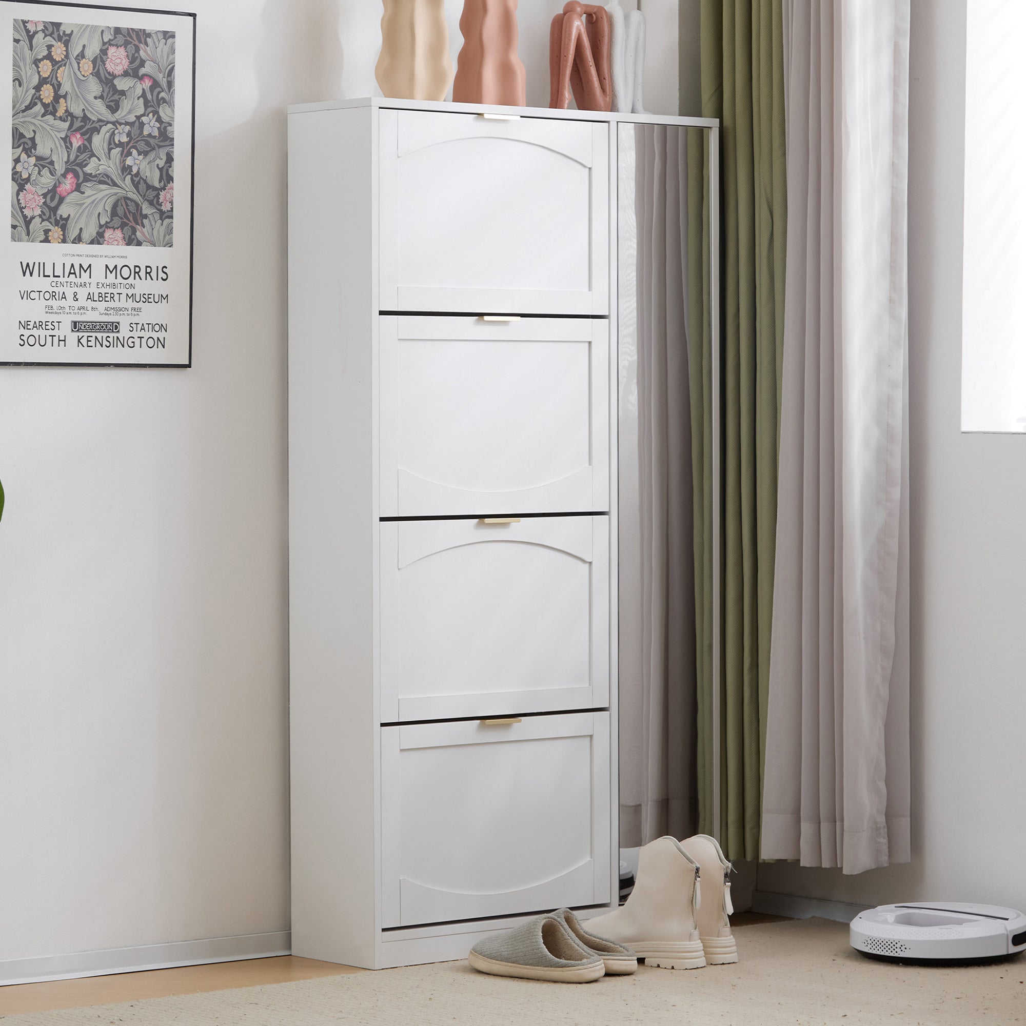 Shoe Cabinet with Mirror 4 Drawers Adjustable Shelf 80x147x24cm - White
