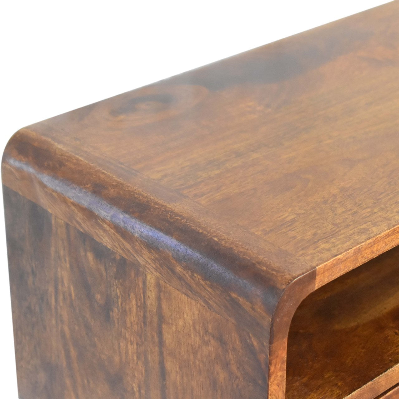 Solid Wood Mini Console Table, 2 Drawers and Open Slot, Dark Brown