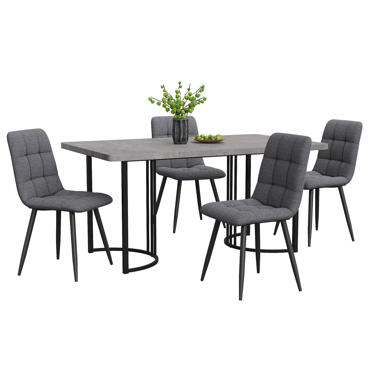 5-Piece Dining Set Modern 140x80cm Table & 4 Chairs Grey MDF Dark Grey Linen