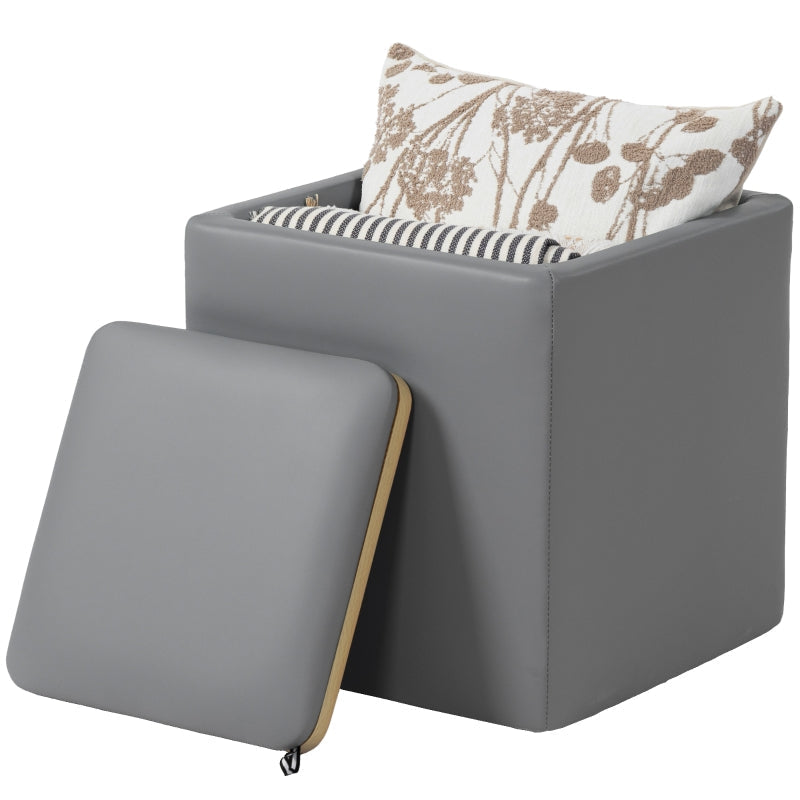Storage Ottoman Square with Lid 40x40x40cm - Faux Leather Grey