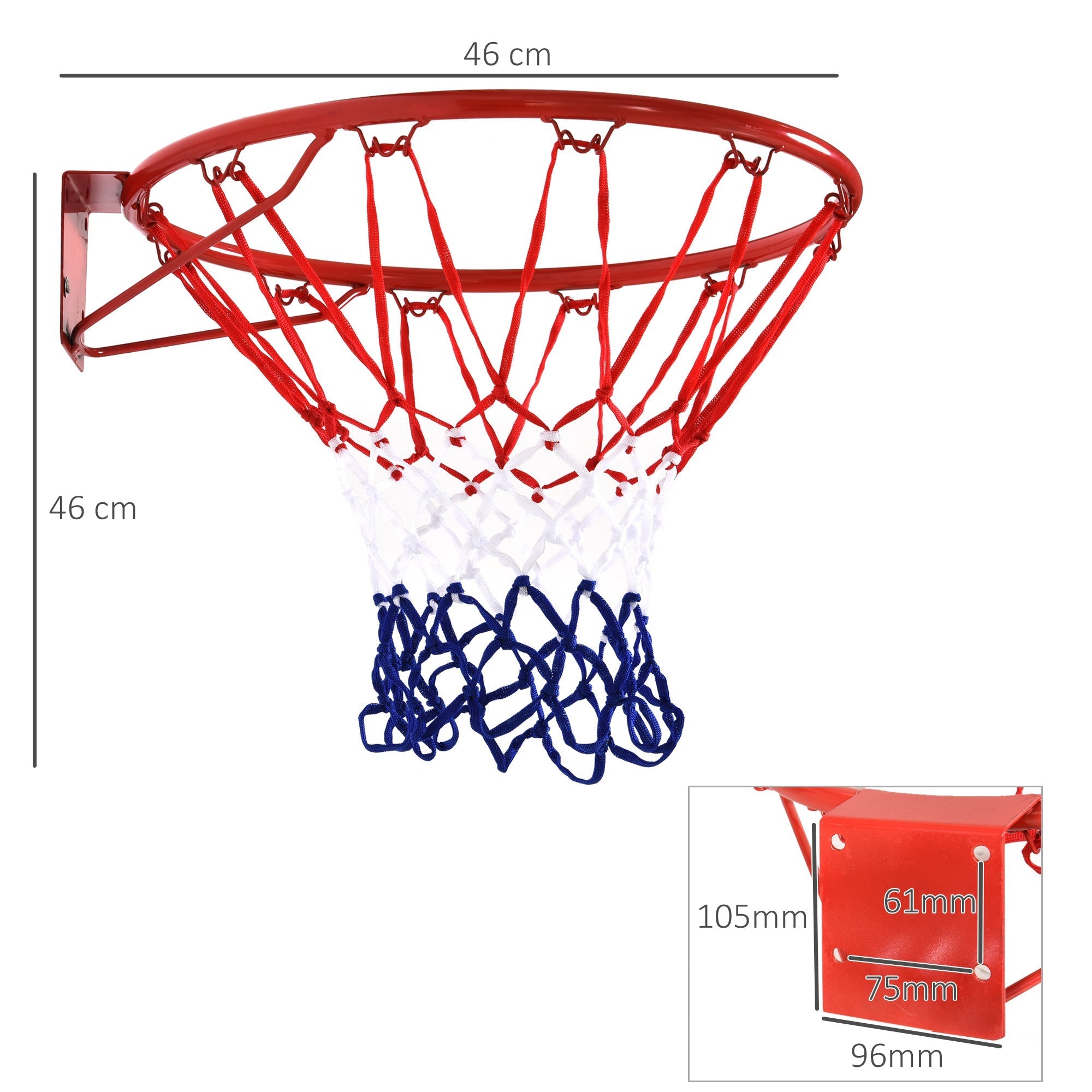 Basketball hoop net 46 cm, steel tube & nylon, red blue white