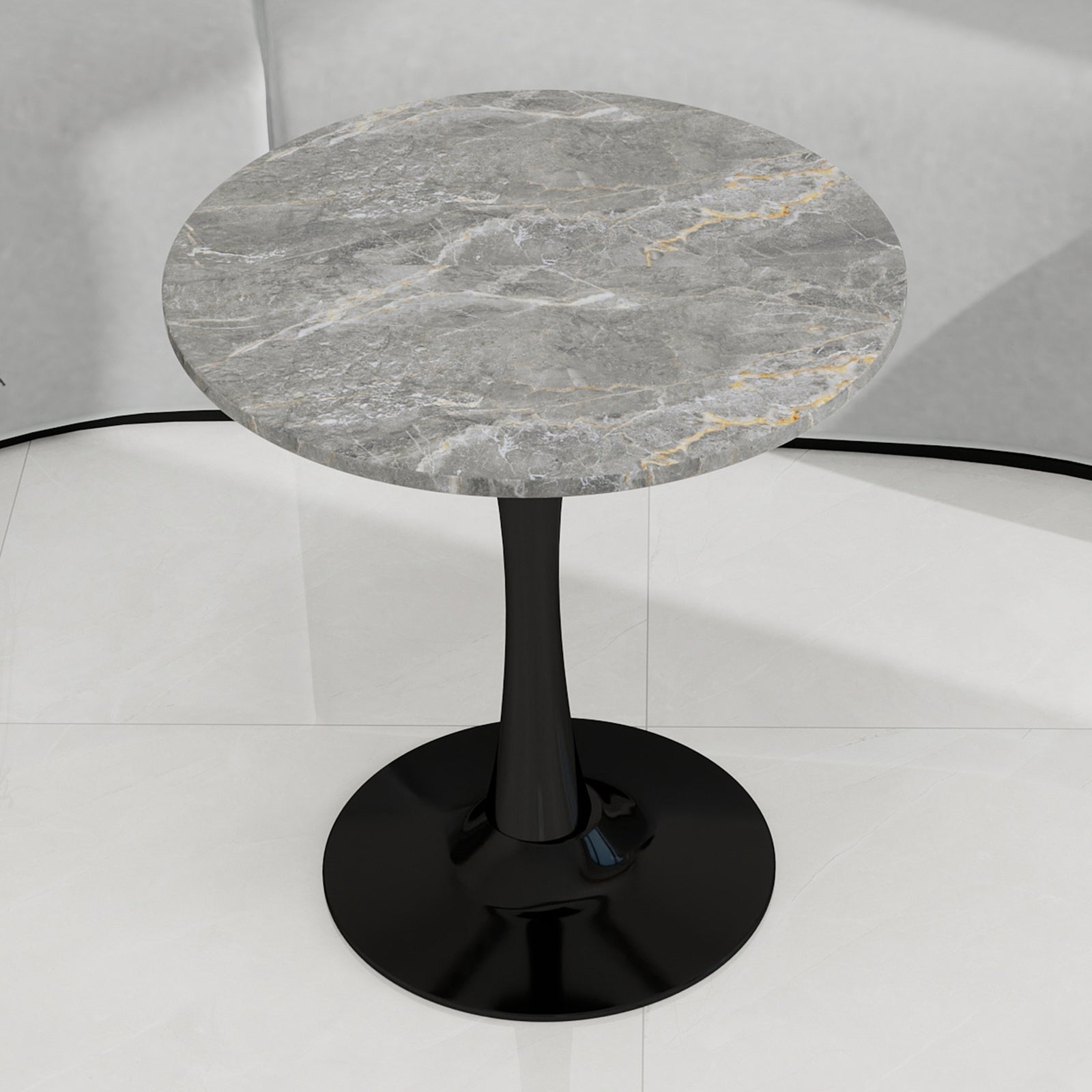 Coffee Table Mid-Century Modern 27.6" Round Marble - Black