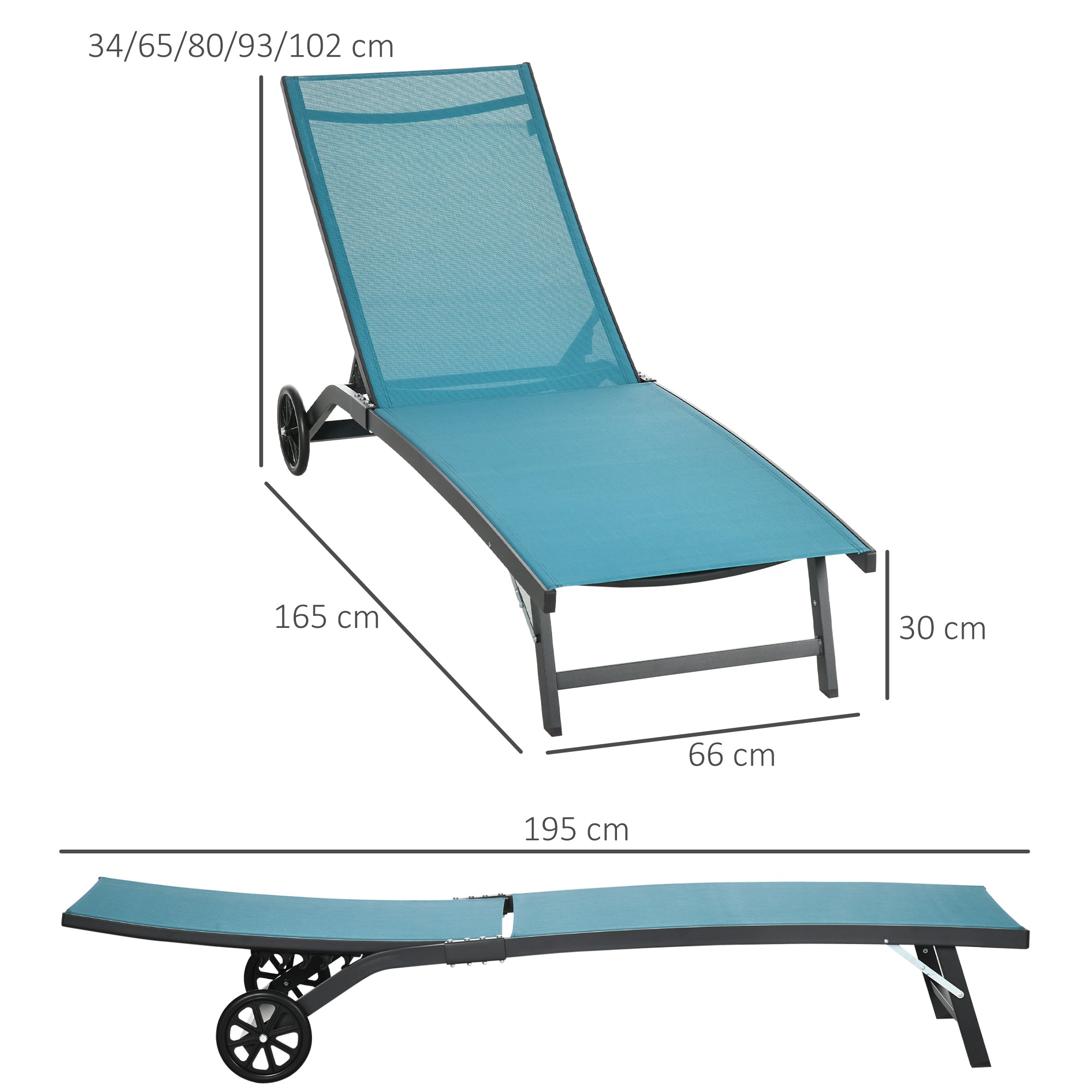 Sun Lounger/Deck Chair Adjustable Wheels Polyester Aluminum Blue
