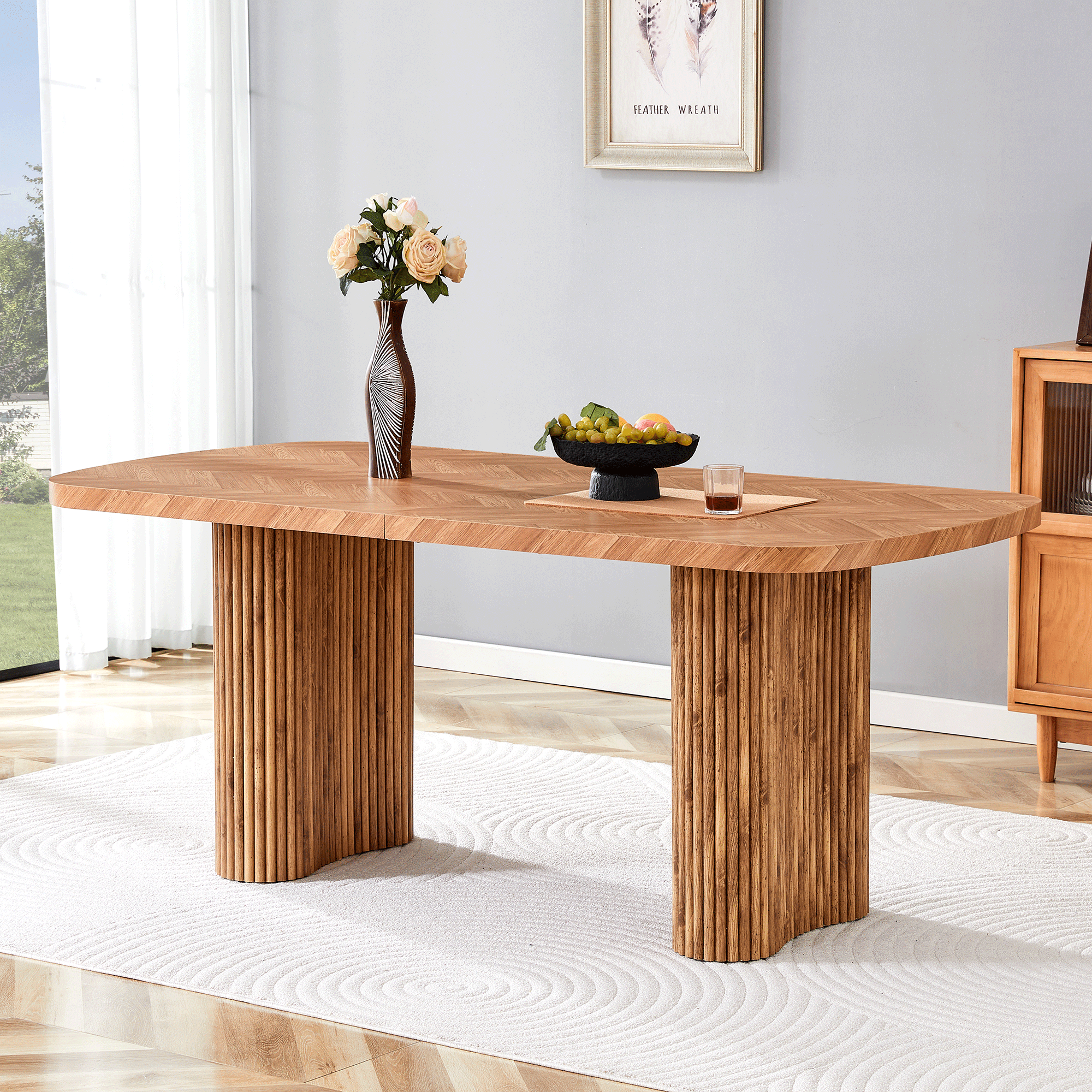 Dining Table 180x90cm Arched Pedestal Support - Walnut Wood Tone