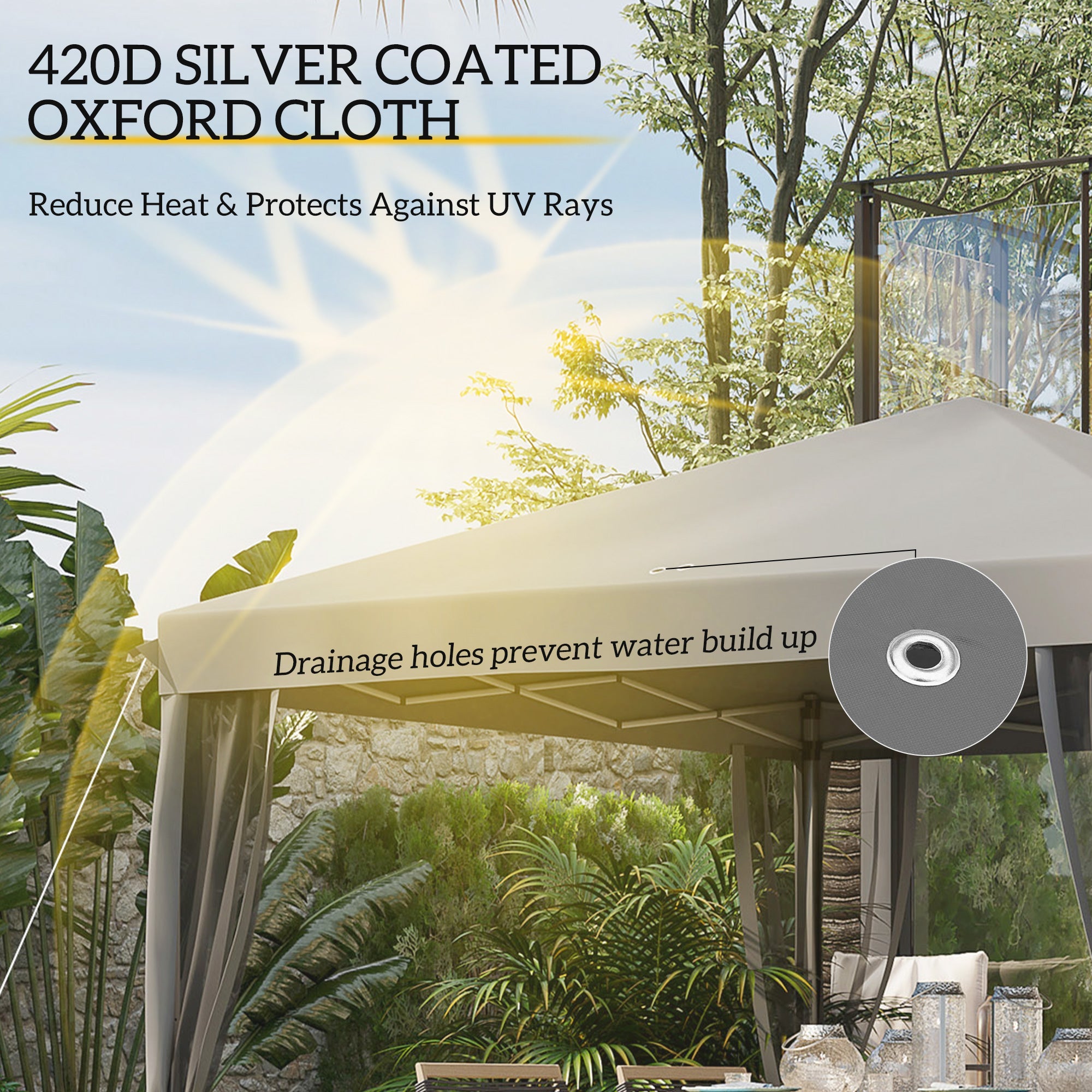3 x 3 m Pop Up Gazebo, Removable Mesh Sidewall Netting, Light Grey