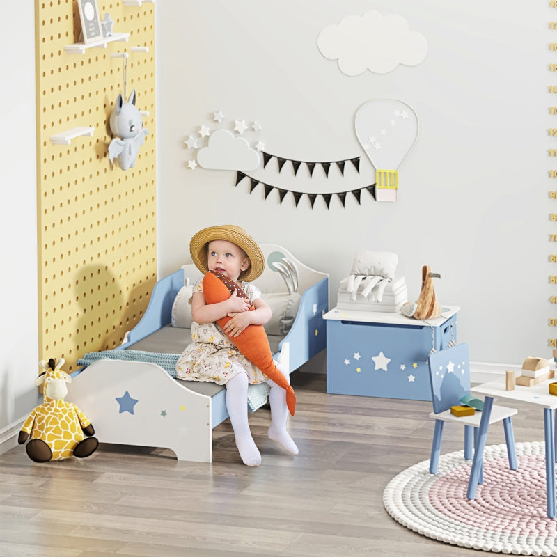 Toddler Bed Frame with Safe Guardrails Low Junior Blue