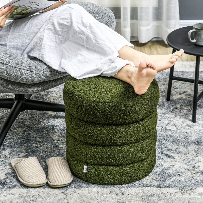 Hocker, rund, Teddyfleece, Grün