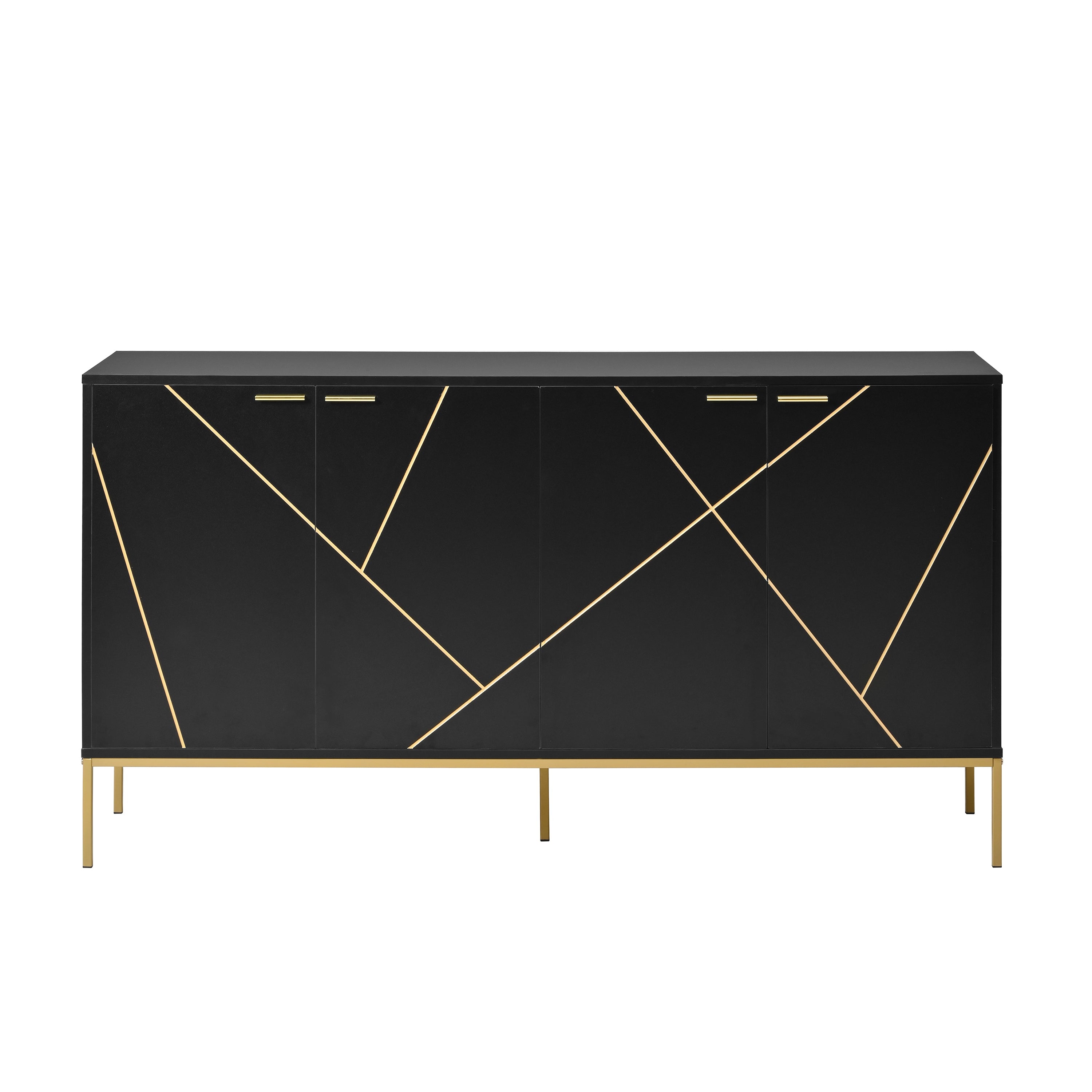 Sideboard four doors metal feet TV cabinet wardrobe linear design black and gold