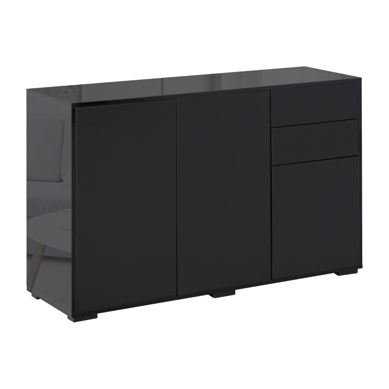 High Gloss Side Cabinet Push-Open 2 Drawers 2 Cabinets Black
