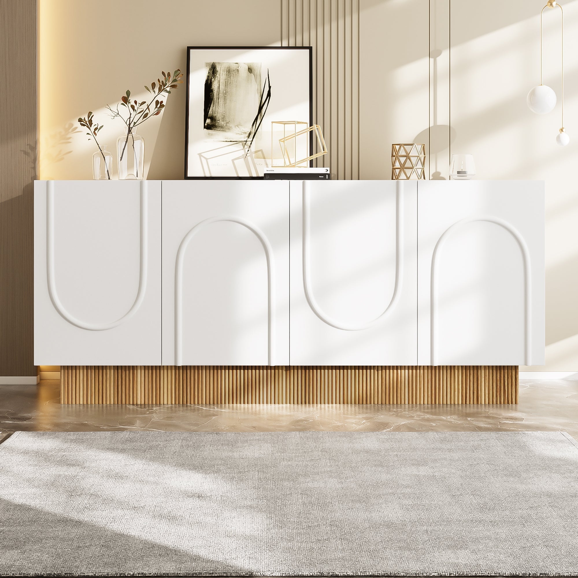 Modern Sideboard Cabinet | 4-Door Ample Storage U-Shaped | 160×75×38cm