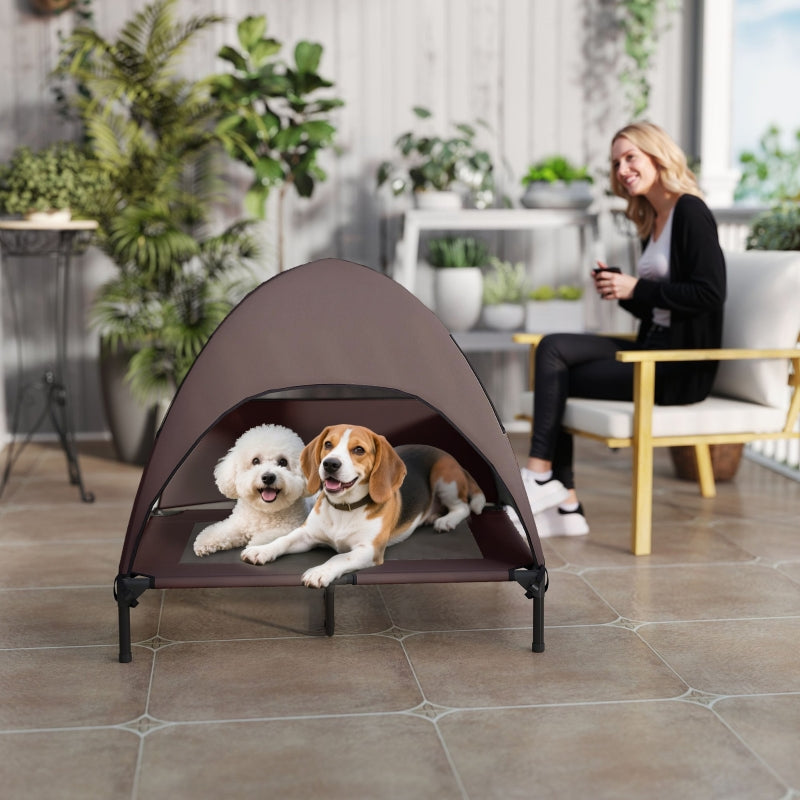 Hundebett für draußen, erhöhtes Dach für große Hunde, Kaffee