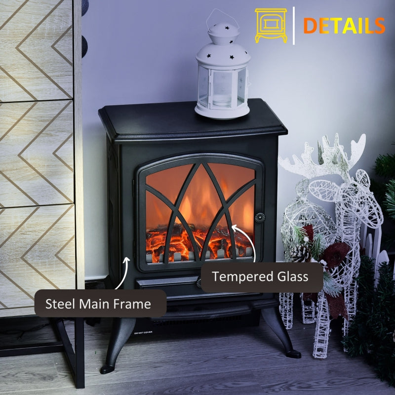 Electric Stove Heater, Realistic Flame Effect 2000W Portable Freestanding with Adjustable Thermostat, Black