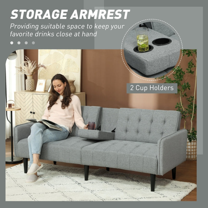 Three-Seater Sofa Bed with Cupholders Light Grey