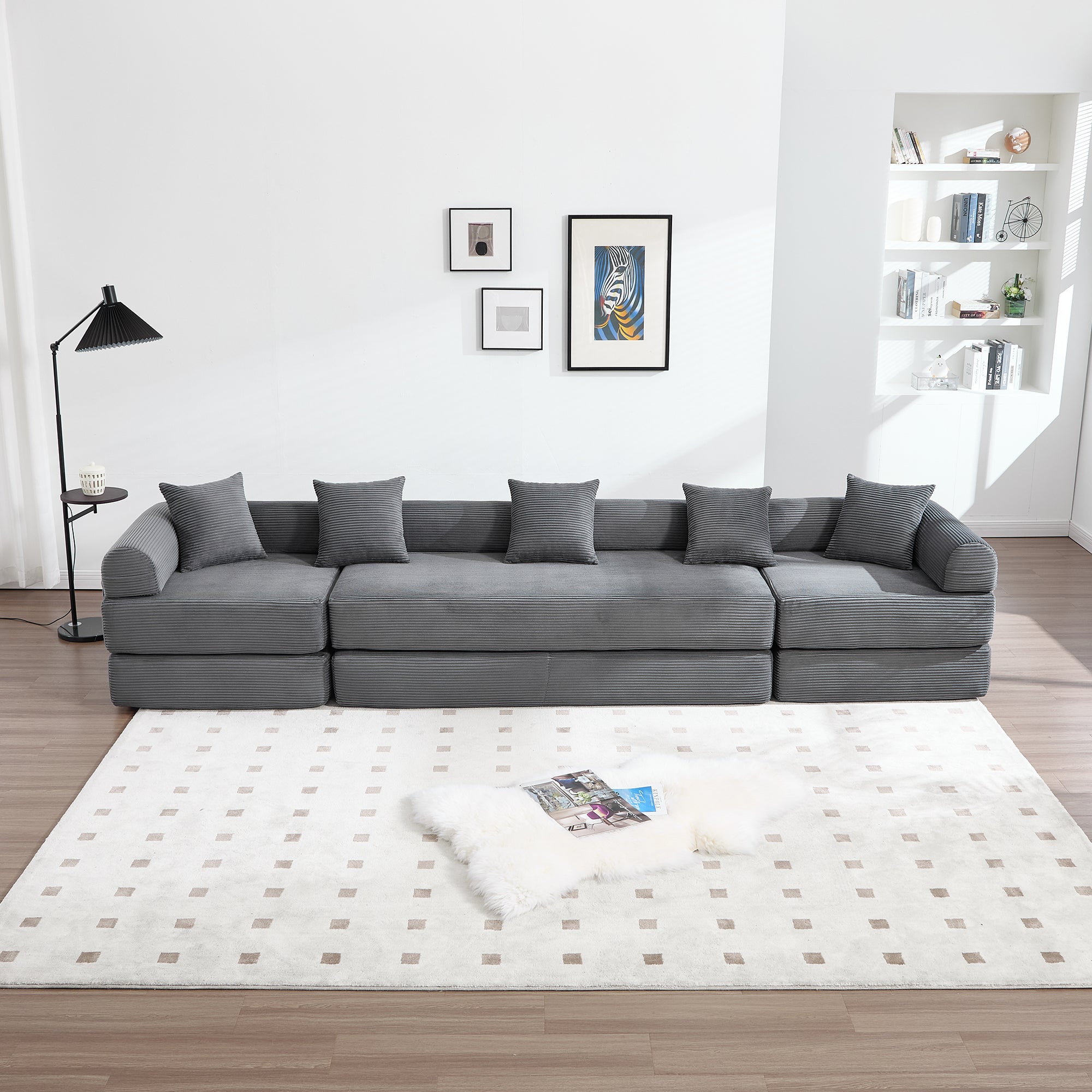 Modular Family Sofa with Storage & Pet-Friendly Fabric - Dark Gray