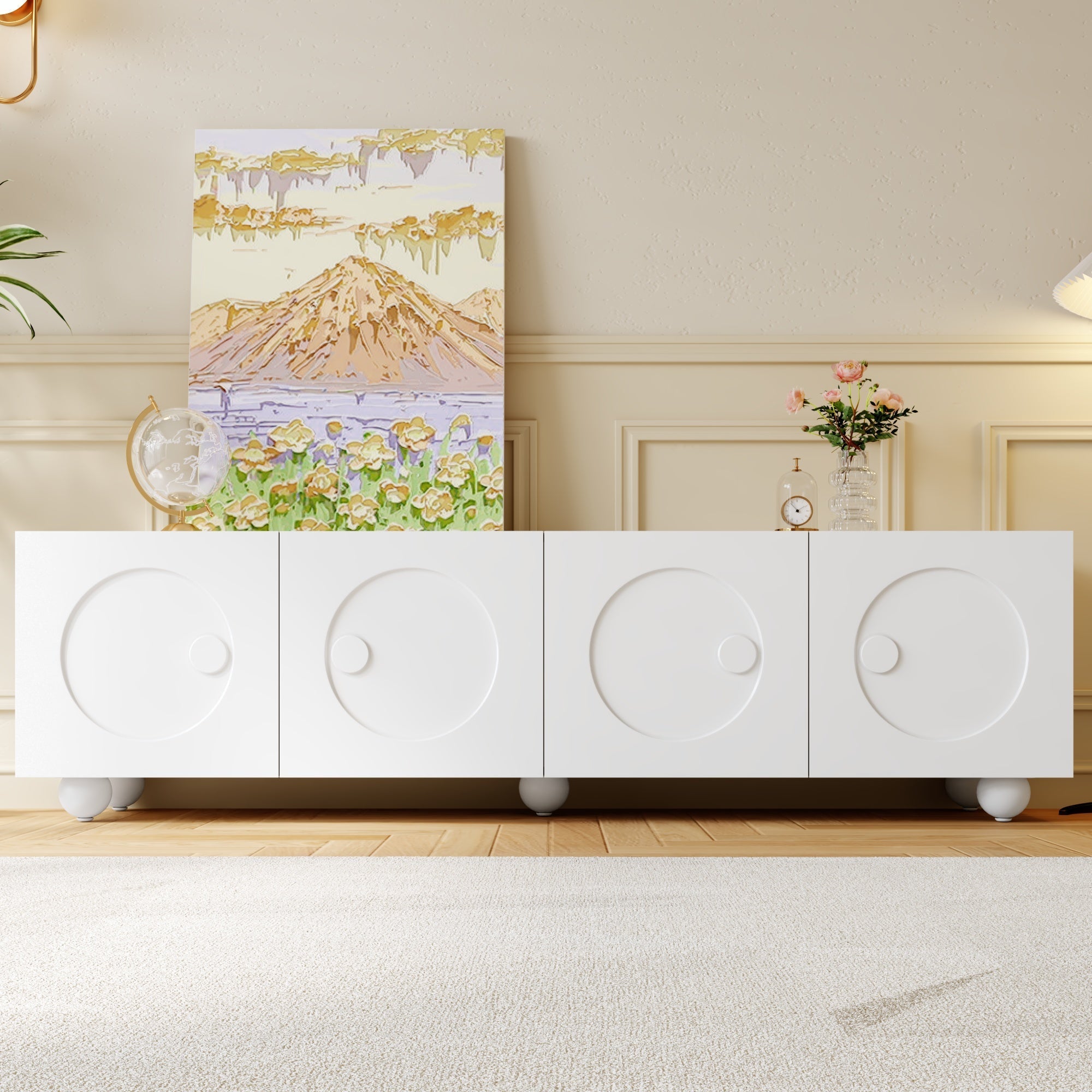 Modern Low TV Cabinet 180.5x38x50cm - White