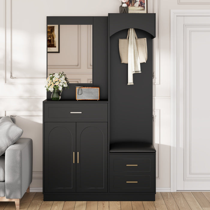 Compact Wardrobe and Shoe Cabinet Combination, Multifunctional Storage Shelf with Mirror, Modern