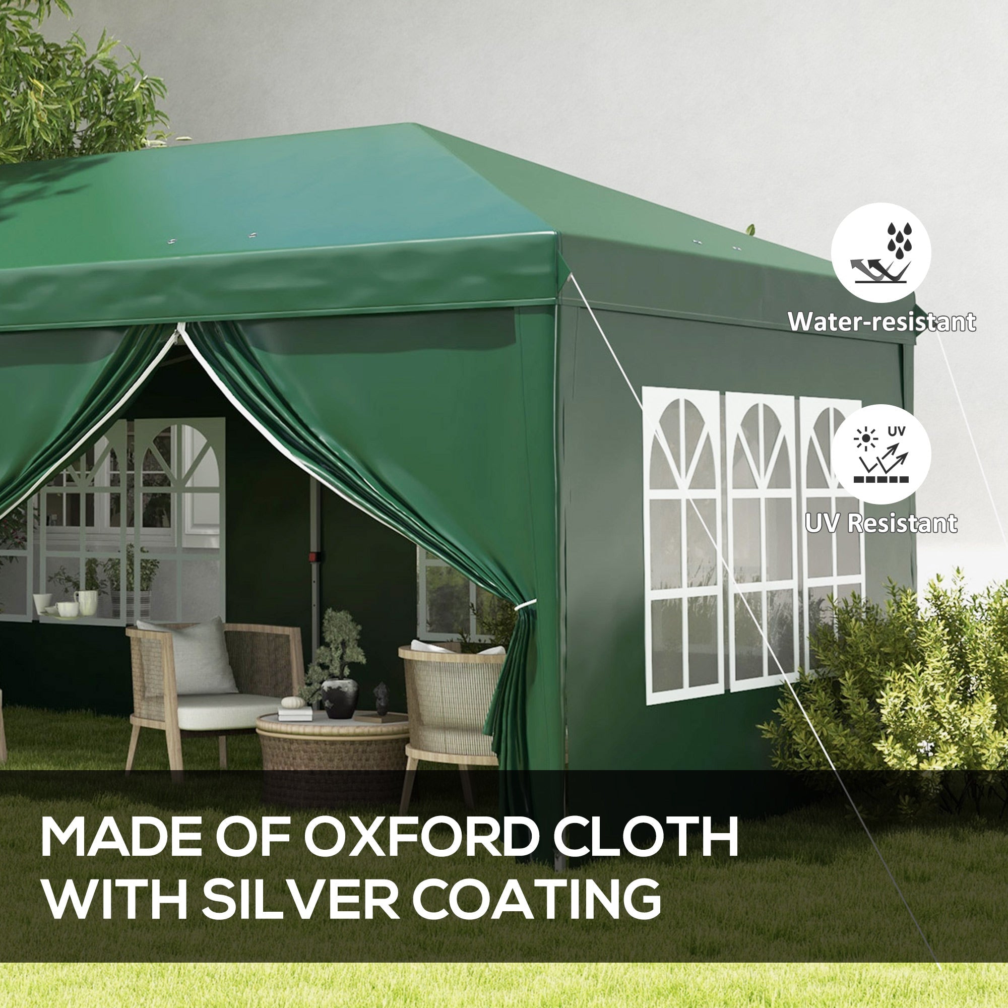 3 x 6m Pop-Up Gazebo with Curtain Walls and Windows - Dark Green