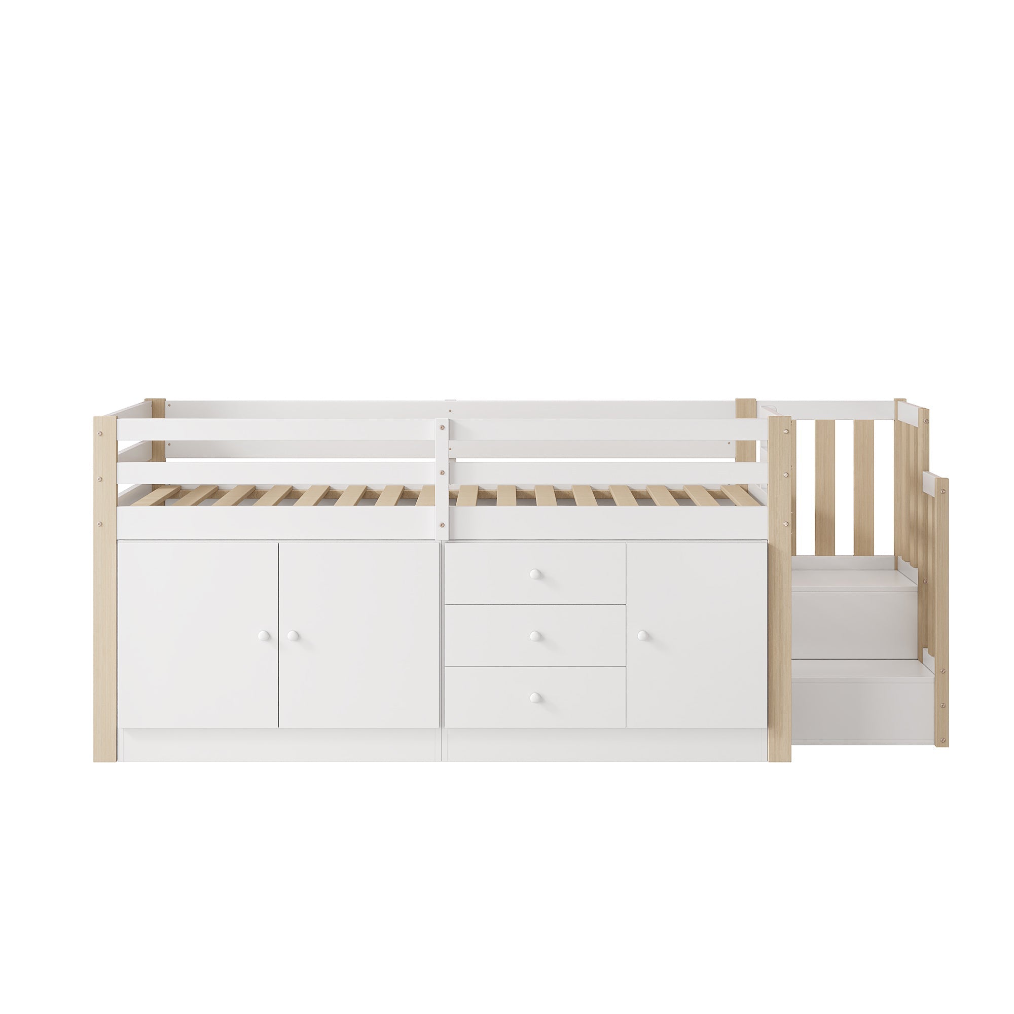 Multifunctional Children's Loft Bed 90x200cm with Stairs Drawers & Storage Cabinets - White