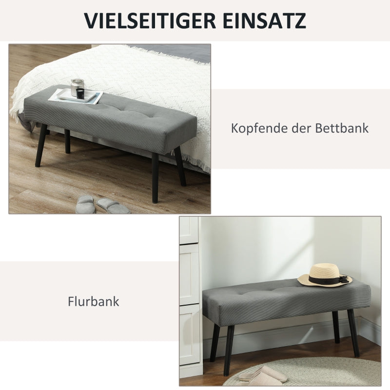 Upholstered Bench Tufted Bed Shoe Bench Metal Legs Gray