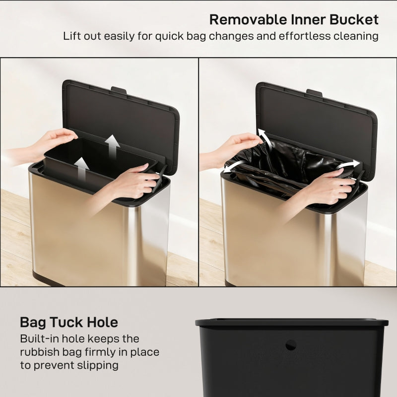 8L Hanging Kitchen Bin with Lid and Removable Inner Bucket, Stainless Steel
