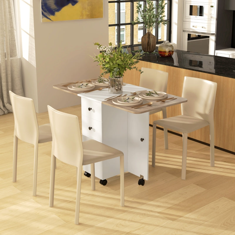 Multi-Storage Drop Leaf Dining Table Six-Person Oak and White