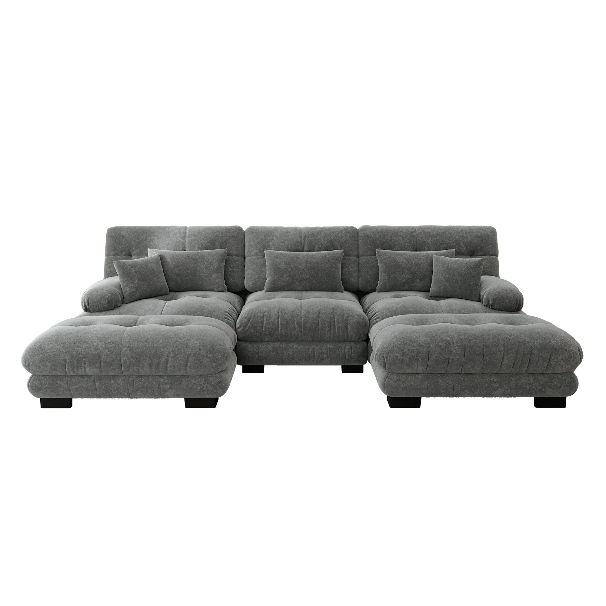 Luxury Modular Corner Sofa, Oversized U-shaped Cloud with Ottoman, Chenille Grey