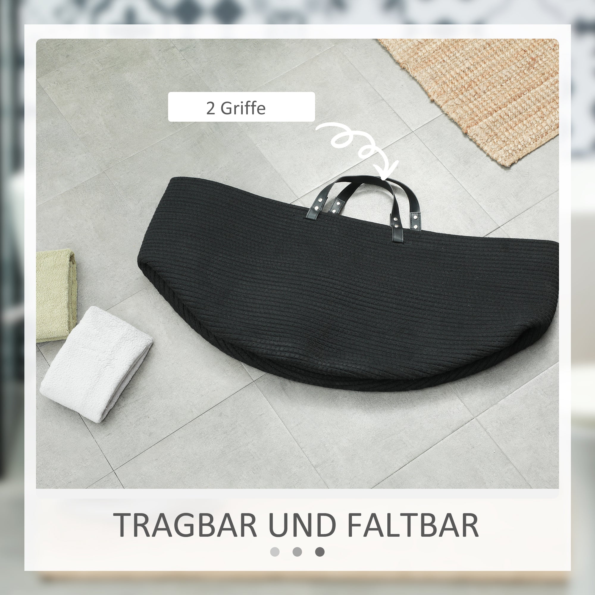 Laundry Basket 88L Foldable with Handle, Black