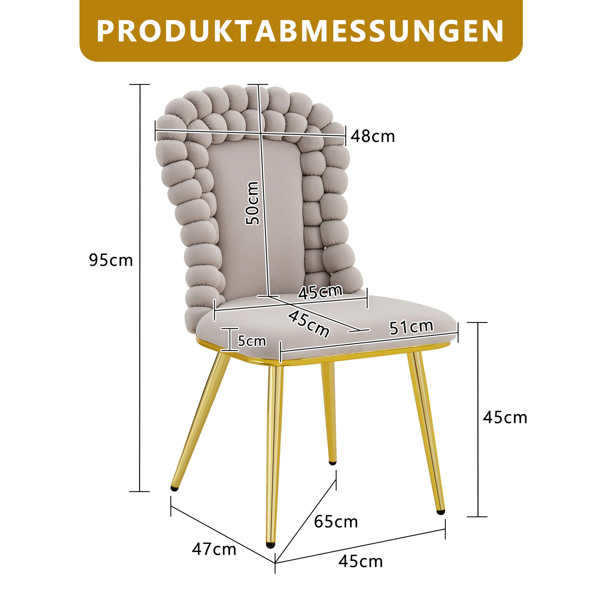 Dining Chairs (Set of 2) Ball Chain Backrest Gold-Plated Metal Legs, Light Grey Velvet