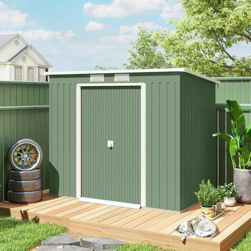 Garden Shed 7x4ft Galvanised Steel with Foundation Kit Green