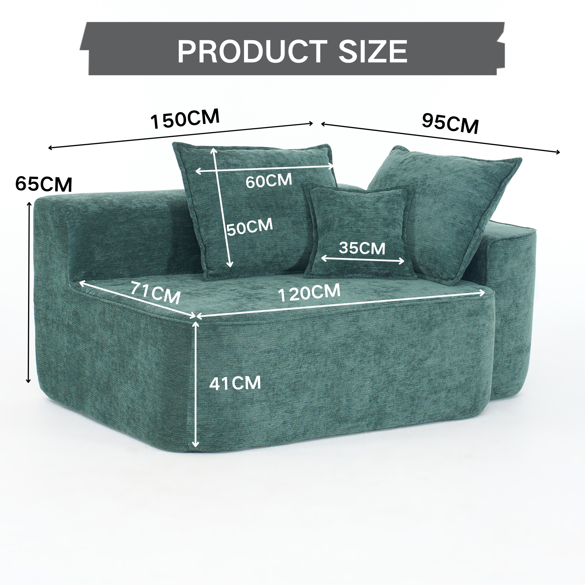 Comfortable 2-Person Sofa with Cushions and Side Pockets, No Assembly Required, Green