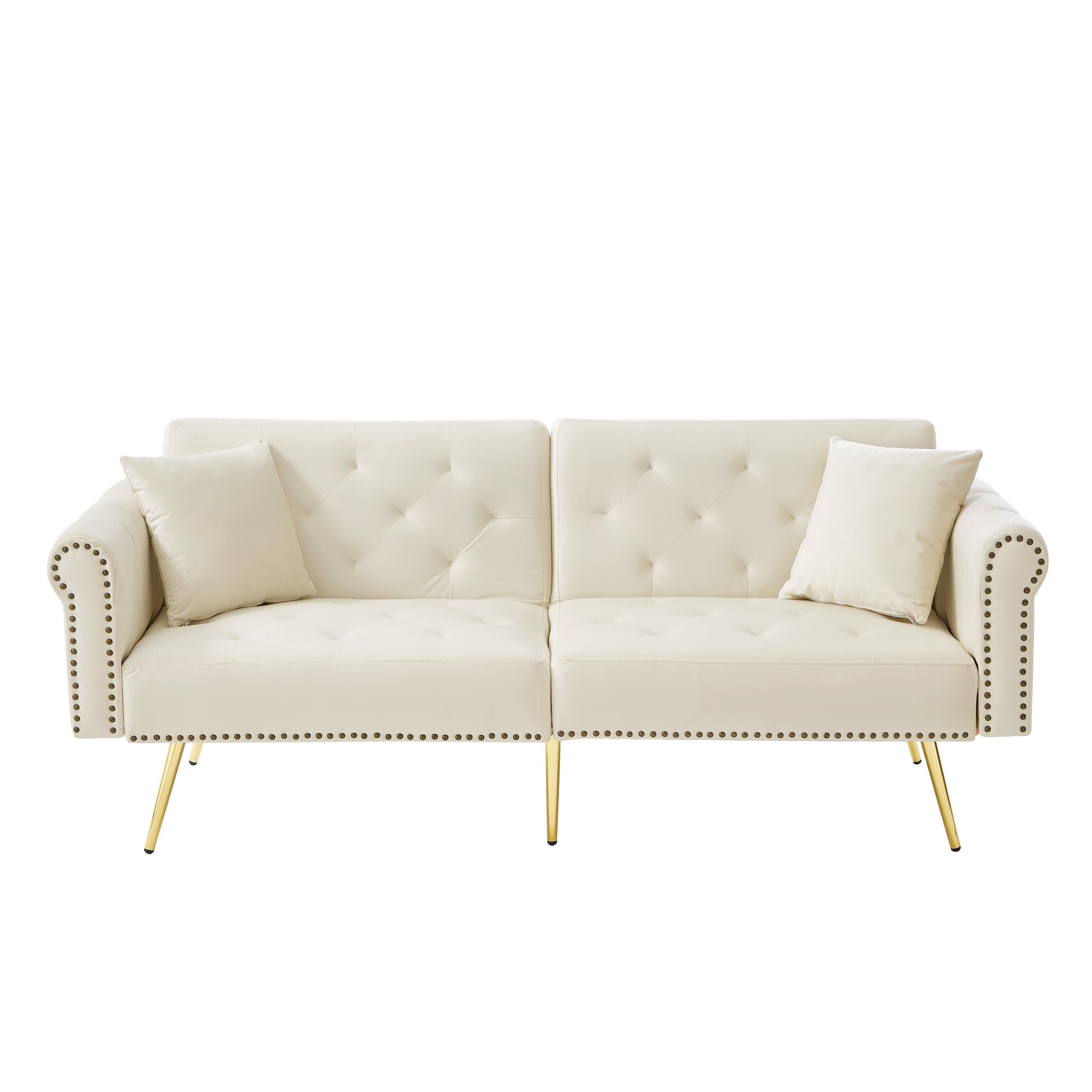 2-Seater Sofa Bed 3-Position Adjustable Back Gold Legs - Velvet