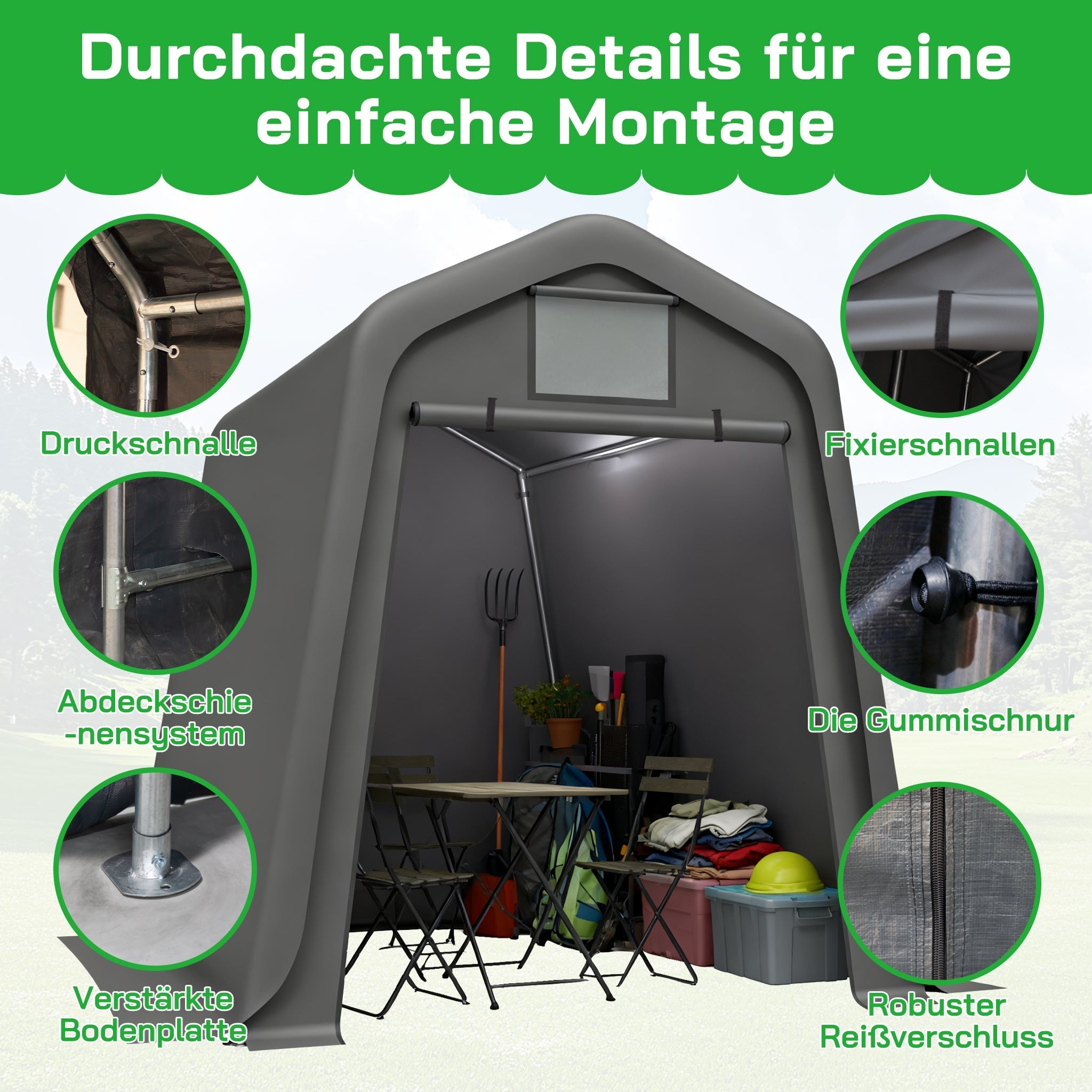 Storage Shed 245x183x217cm Waterproof PE Roll Blinds - Grey
