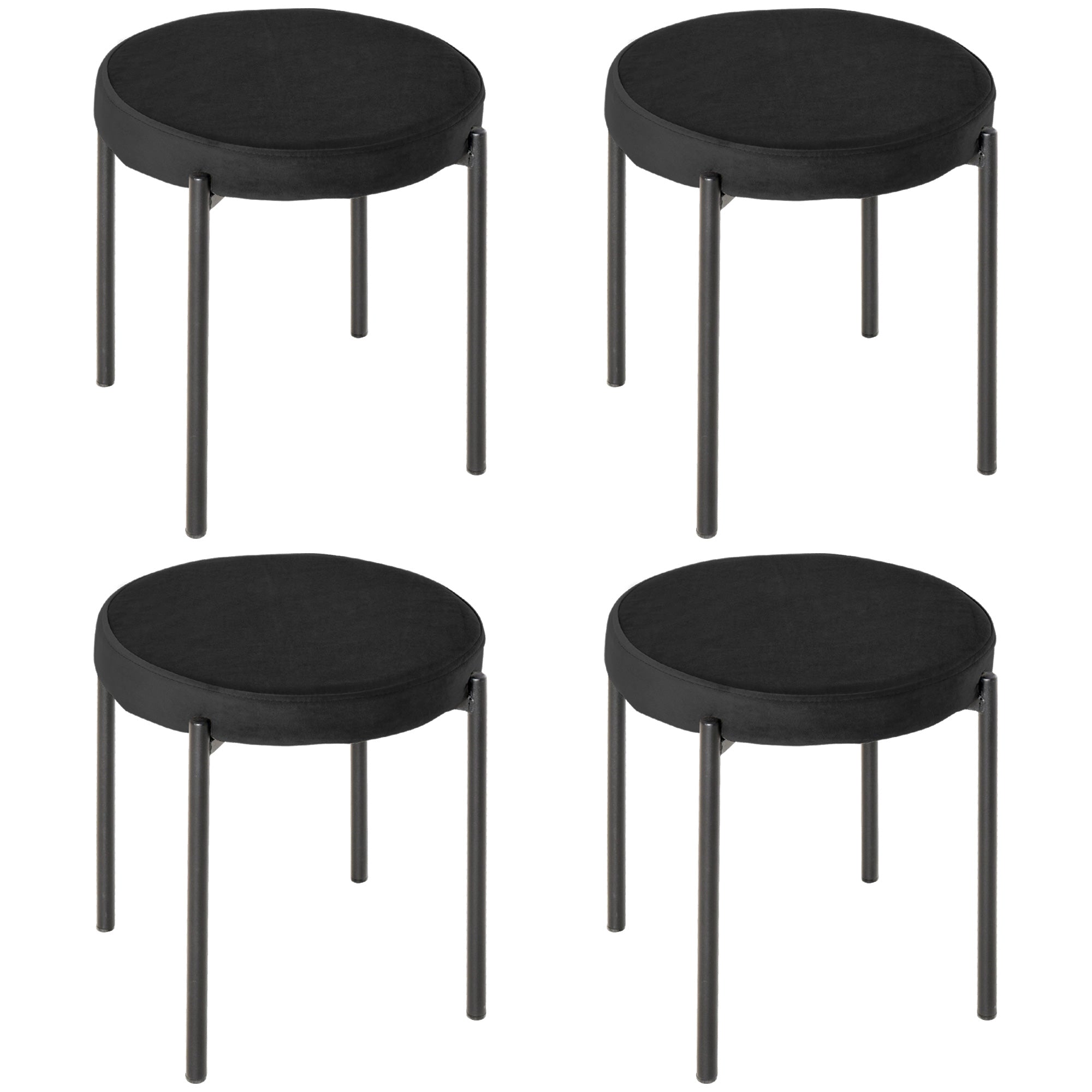 Set of 4 Dining Stools Stackable Upholstered Velvet Look Black Metal