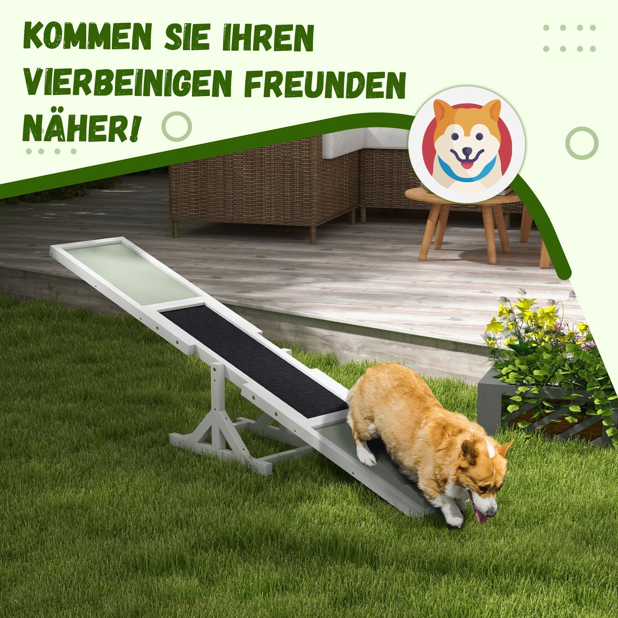 Dog Seesaw, Agility Ramp for dogs under 30 kg, Wood White
