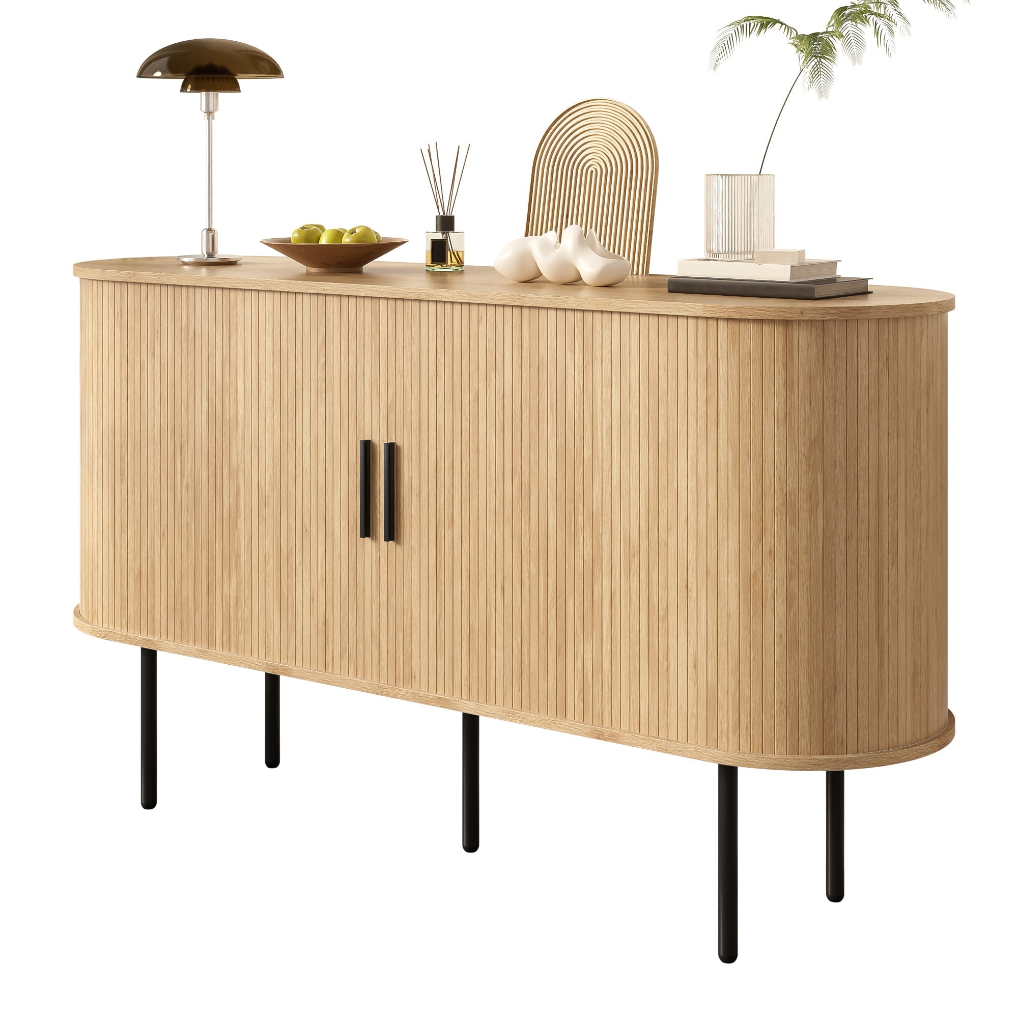 MDF Sideboard, Roller Blind Doors, Aluminum Handles, Iron Legs