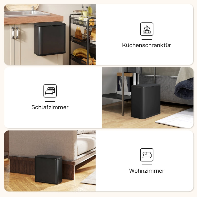 Waste Bin 8L Freestanding Wall-Mounted - Stainless Steel Black