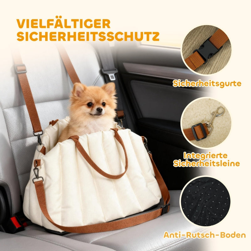 Dog Carrier Bag for Dogs Under 5kg, 2 Straps, with Cushion & Leash, Cream White
