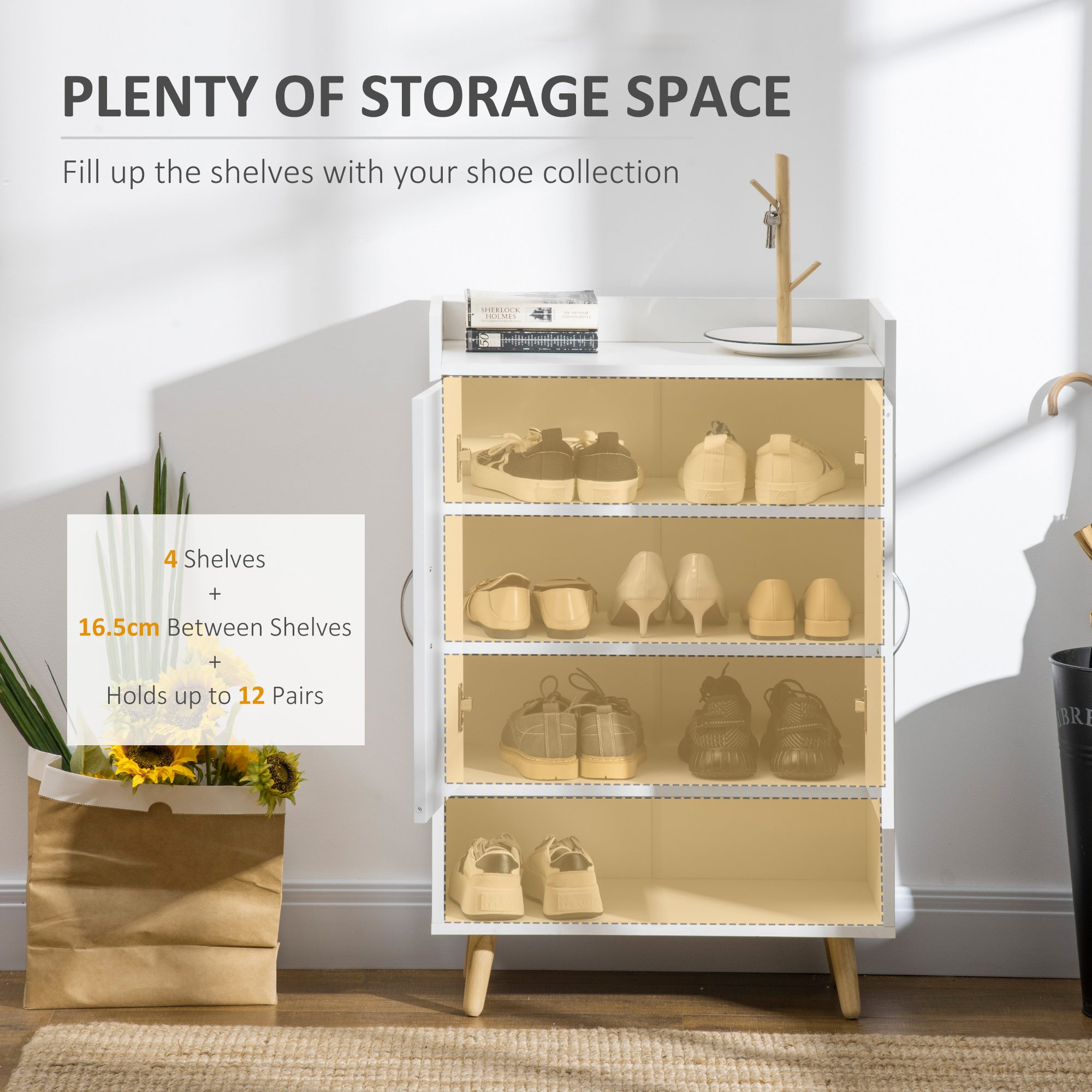 Modern Shoe Cabinet Storage Organizer with Doors and Shelves, White