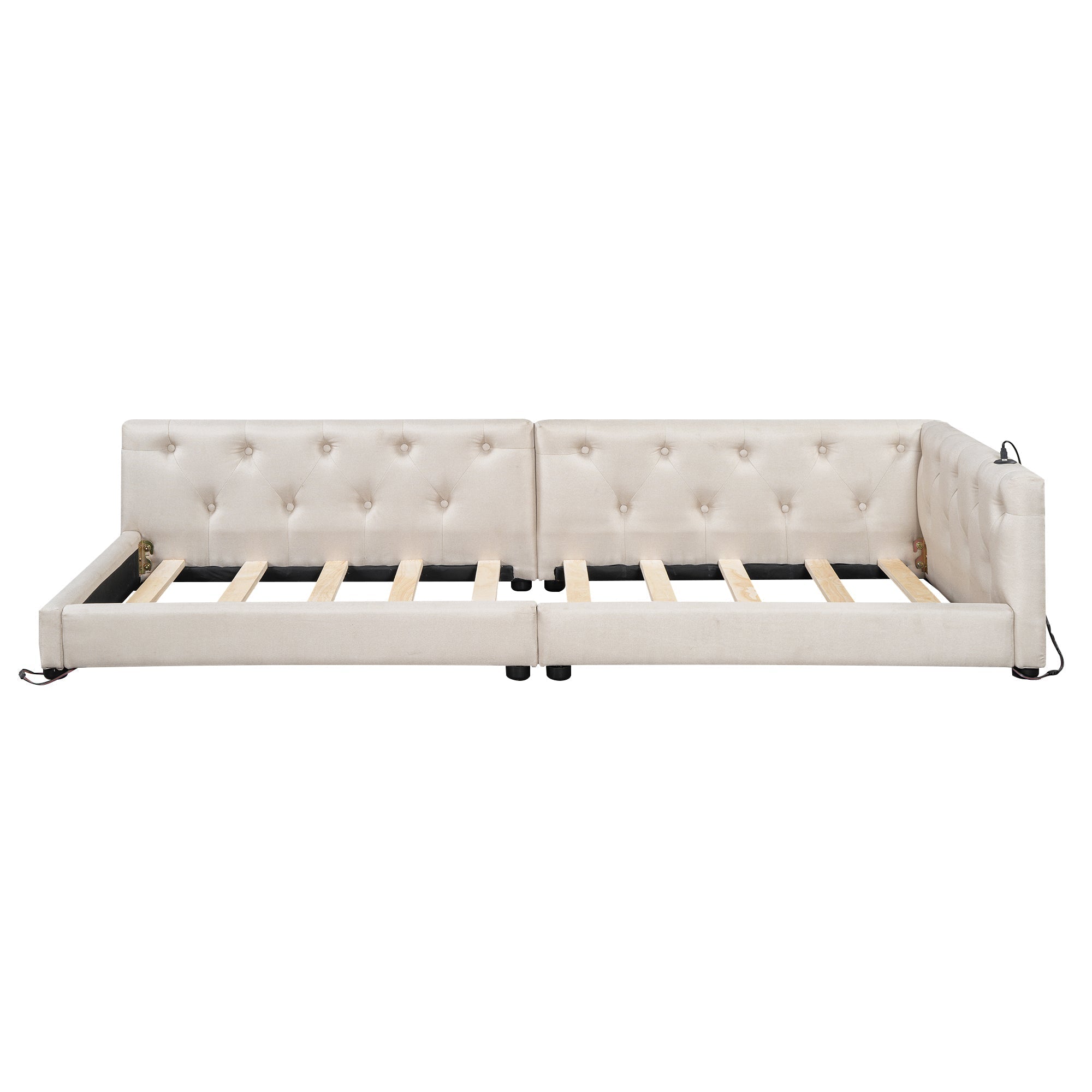 Daybed Sofa Bed 90x200cm Slatted Base LED Remote USB-C Linen Beige