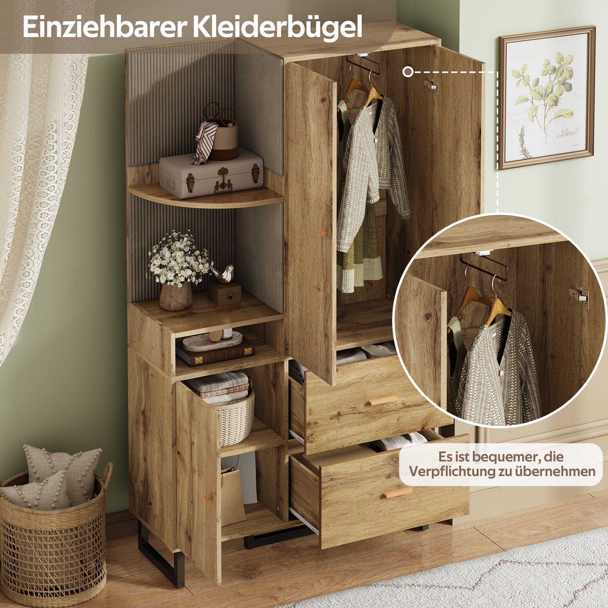 Compact Wardrobe, Hallway Upholstered Panels Shoe Cupboard, 110x186x38 cm