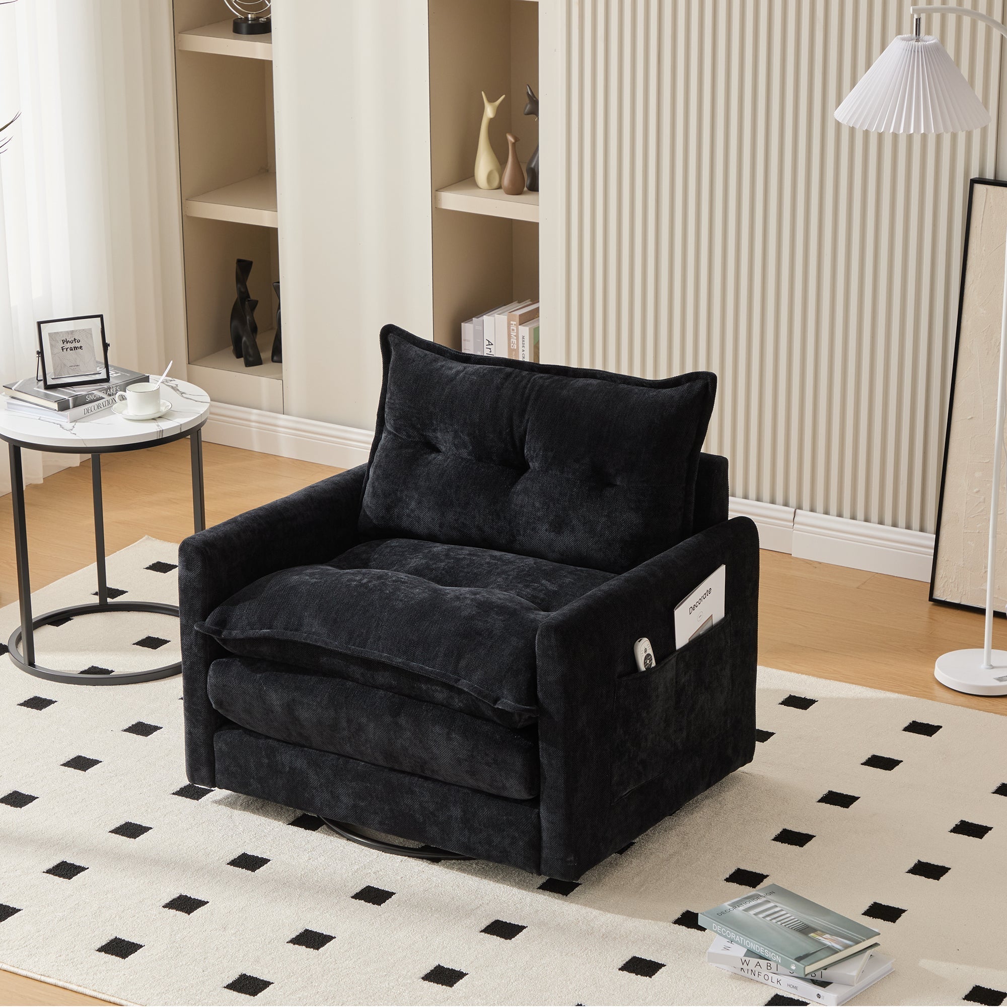 Lounge Chair, 360° Rotating, Armrests, Single Sofa, Modern Style, Cushions