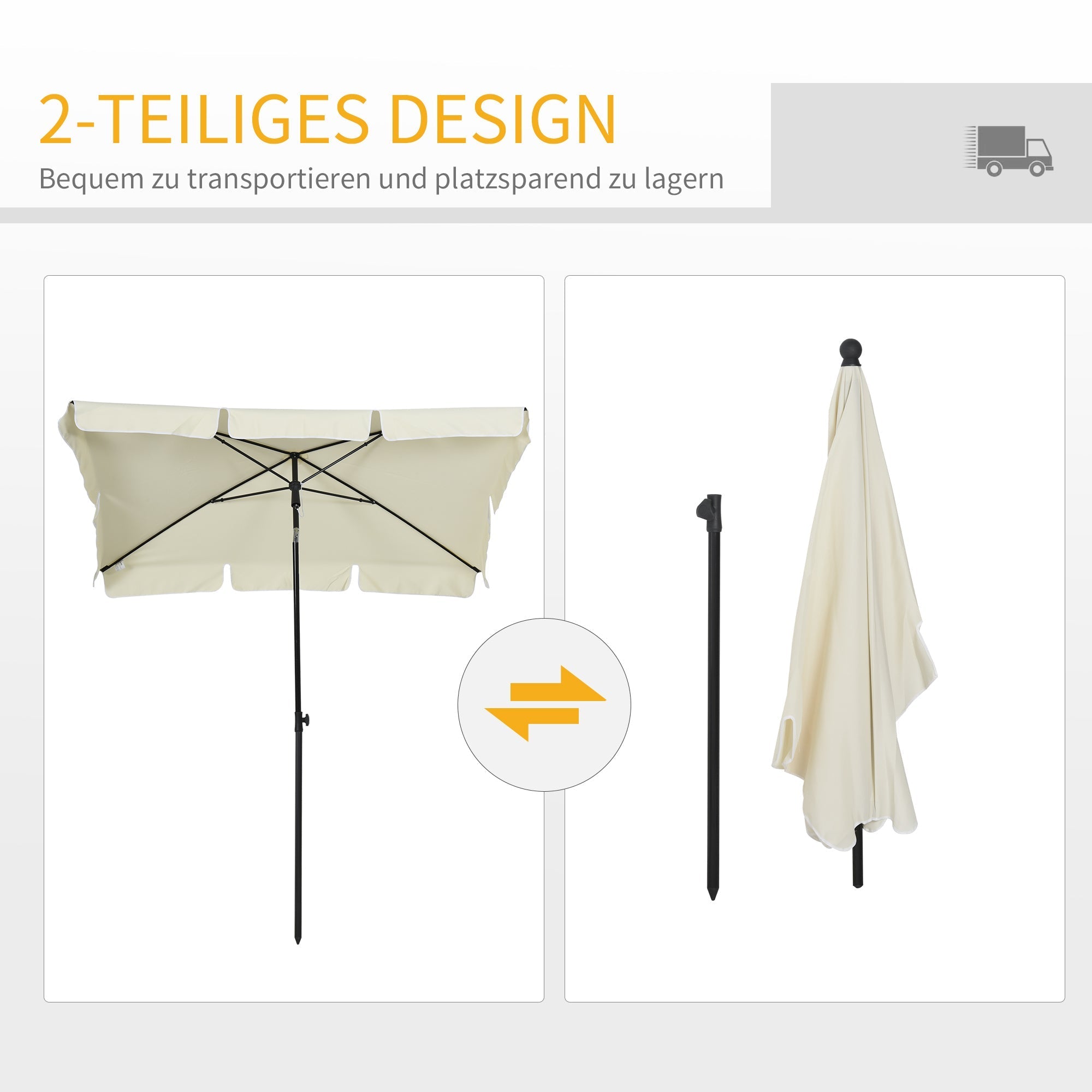 Parasol UV-Protective Foldable Balcony & Beach, Cream White & Black