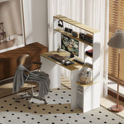 Desk, Computer Office Table with Open Shelves, CPU Stand, Steel Frame, Oak