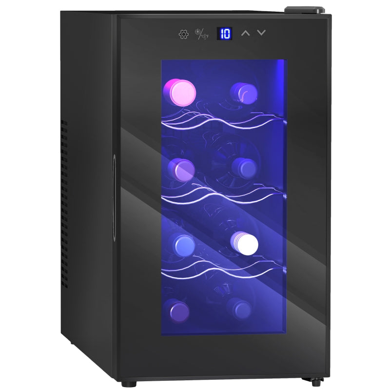 Mini Table Top Wine Fridge, 8 Bottle 17L, 8-18℃ Quiet, Glass Door LED Light Digital Touch Screen