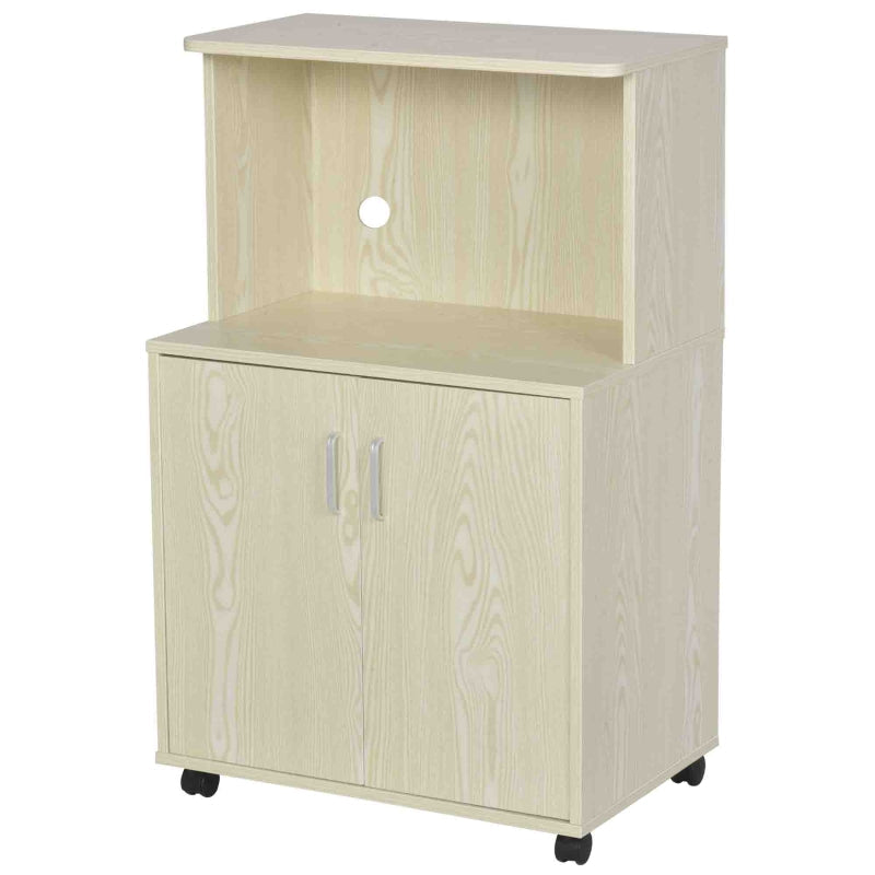 Kitchen Storage Unit, Microwave Stand Trolley Cabinet with Locking Wheels, Oak Tone