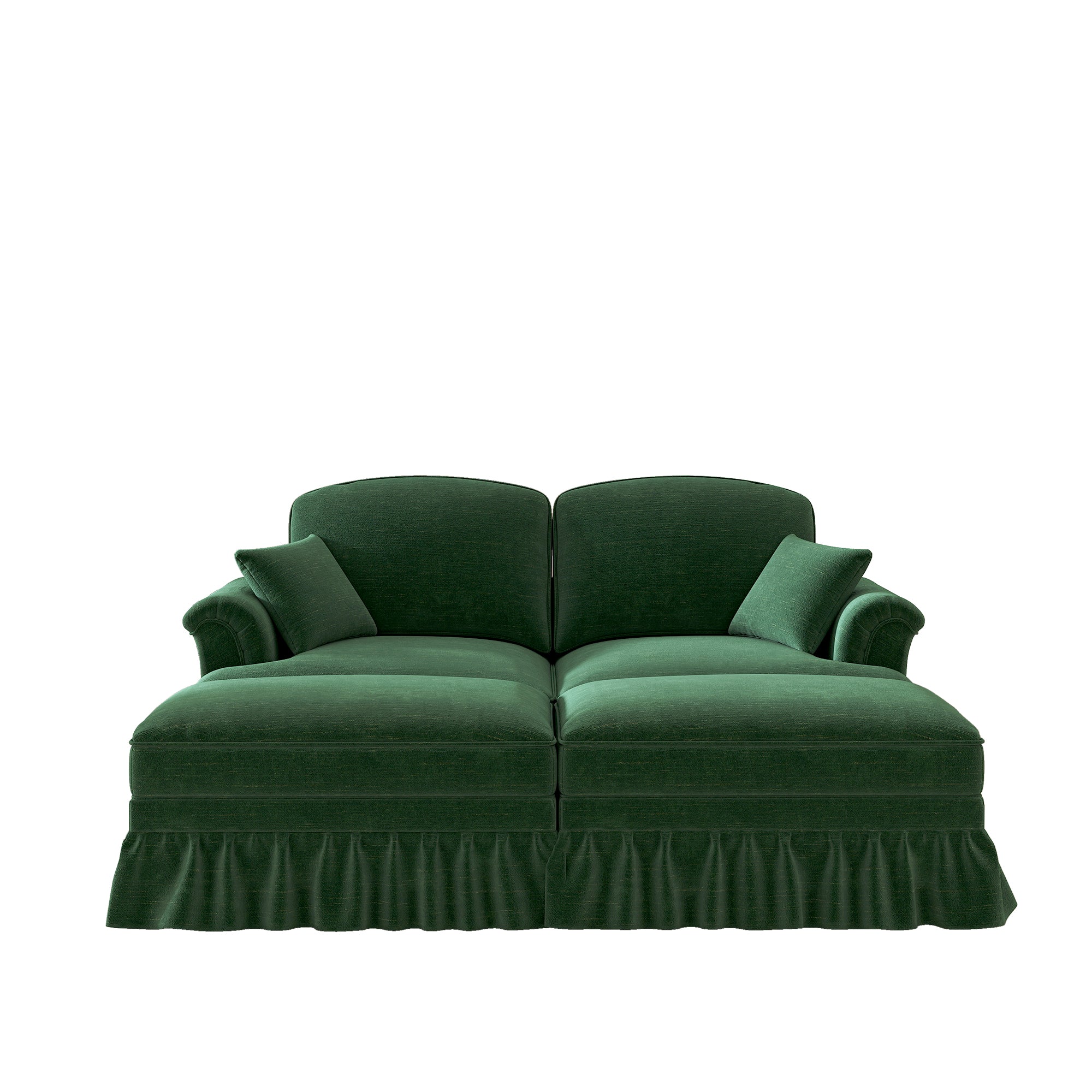Classic Modular 2-Seater Sofa Movable Ottoman Funnel Armrests Chenille Green