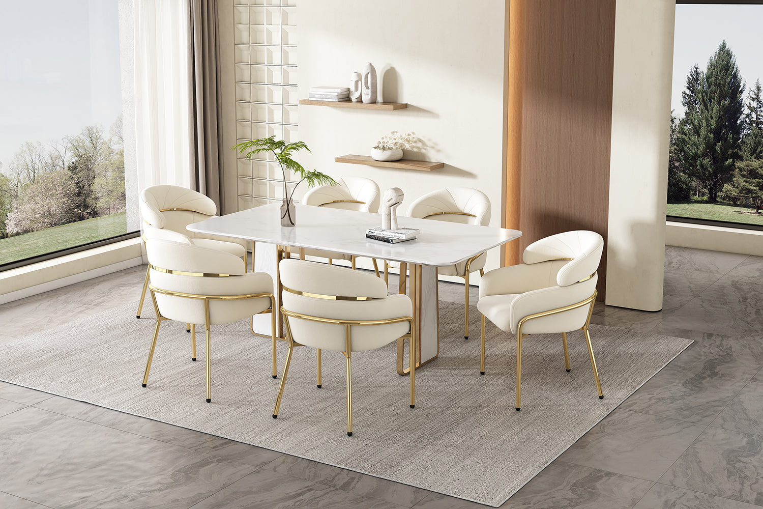 Set of 2 Dining Chairs with Metal Legs and Lightweight Luxury Design, Beige Velvet