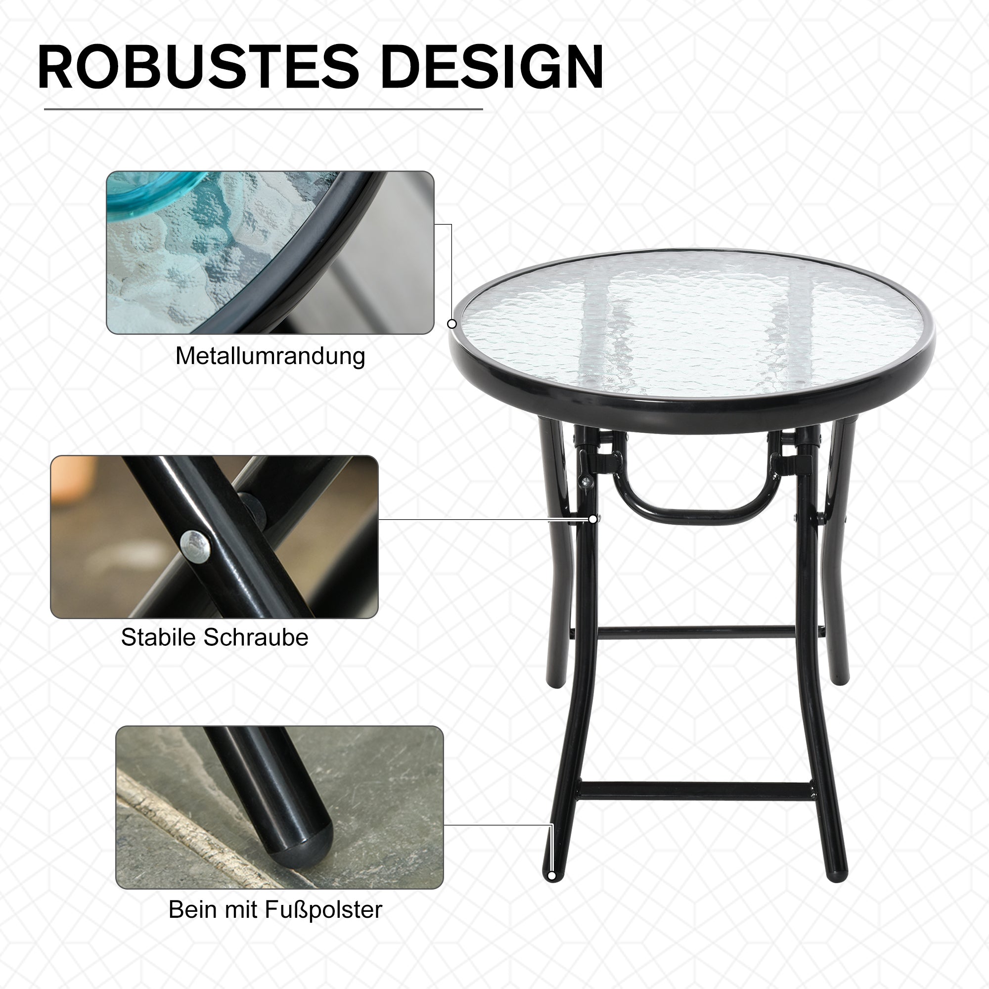 Round Side Table Folding Garden Table Glass Top Ø45cm Metal, Black