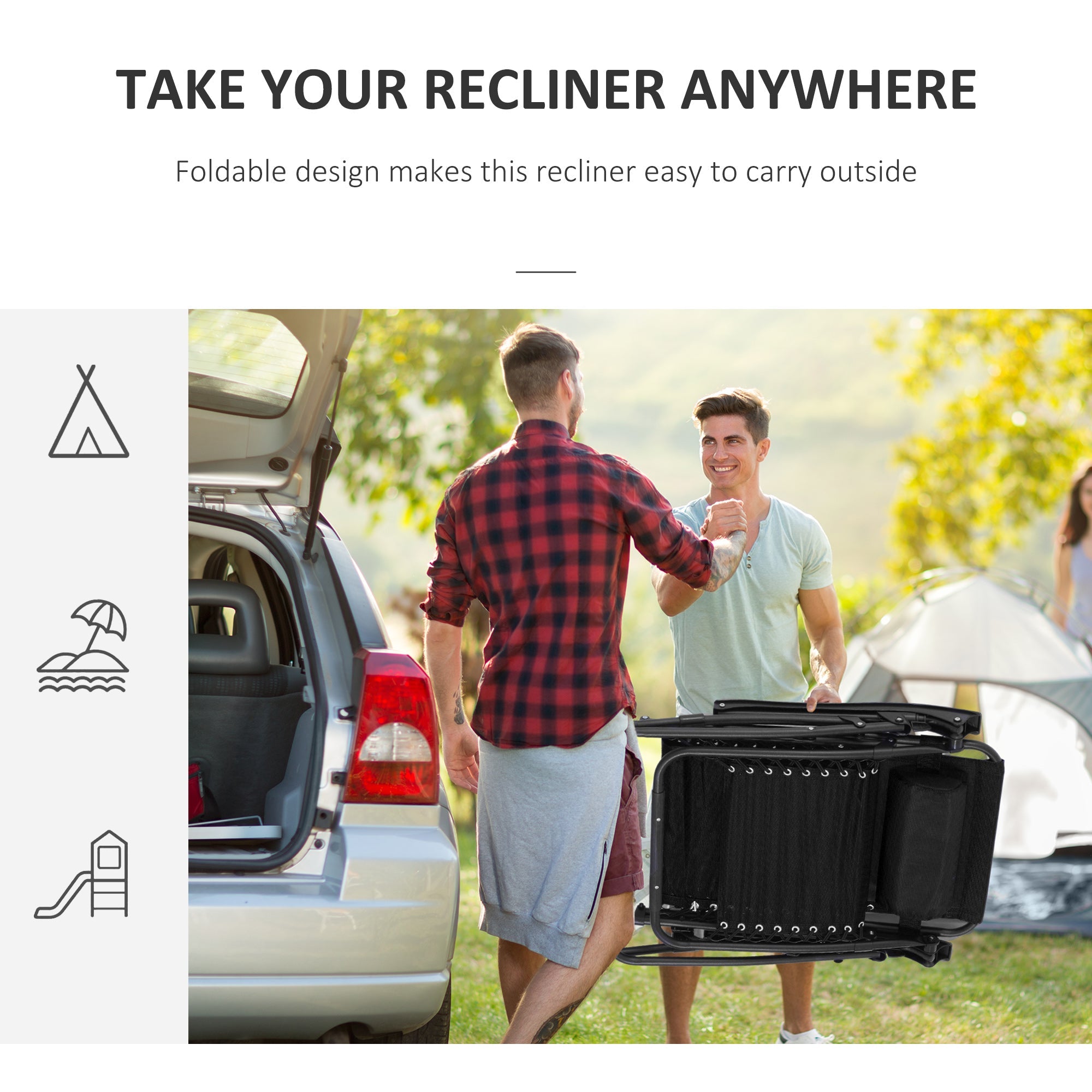 Zero Gravity Chair Folding and Reclining Sun Lounger with Head Pillow, Texteline Black